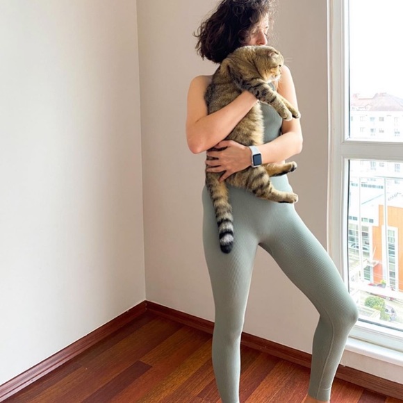 Khaki Green Ribbed Leggings - Picture 6 of 7